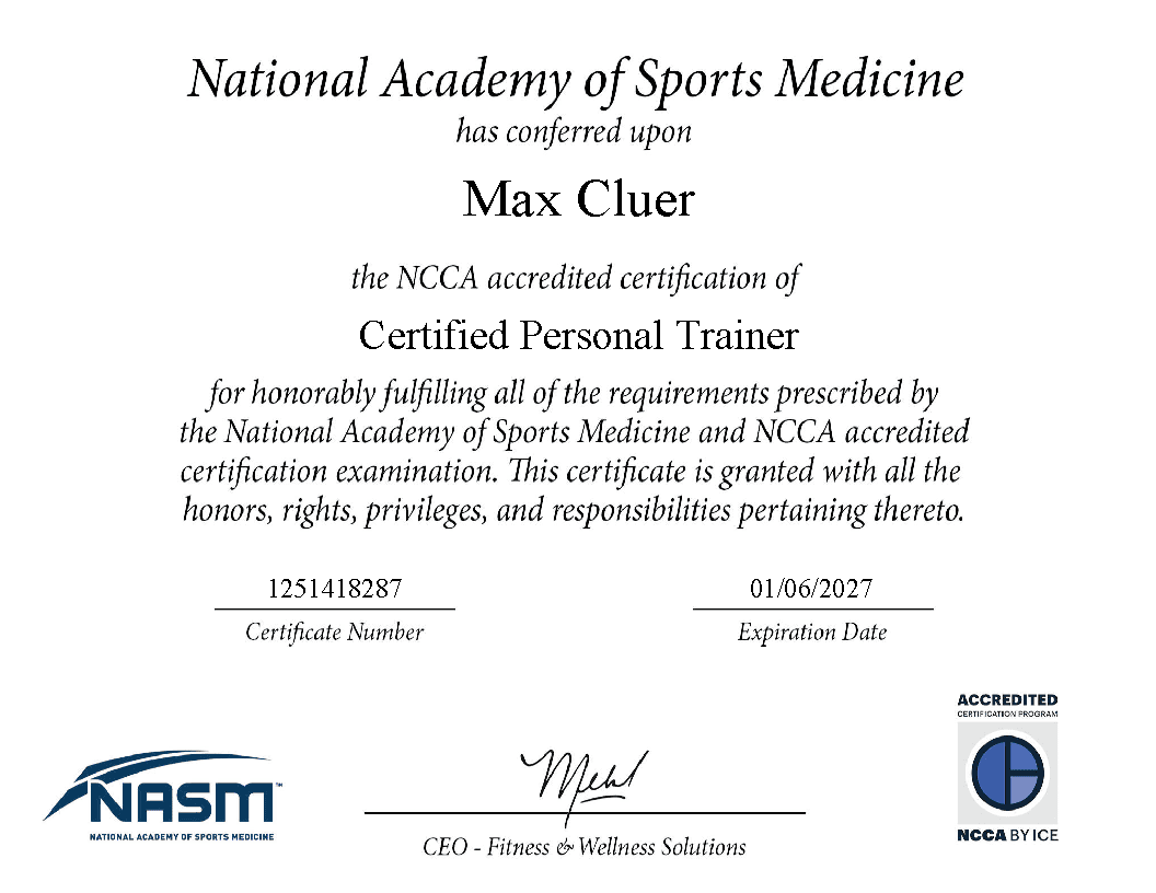 Certified Personal Trainer Certificate